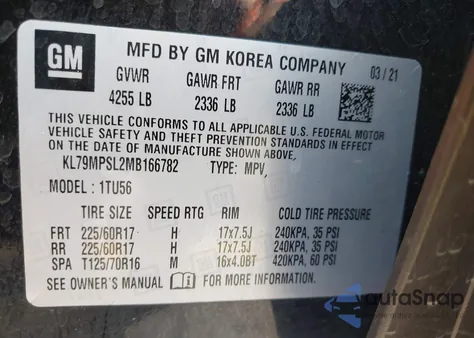 2021 Chevrolet Trailblazer Fwd Lt from USA, damaged, VIN KL79MPSL2MB166782